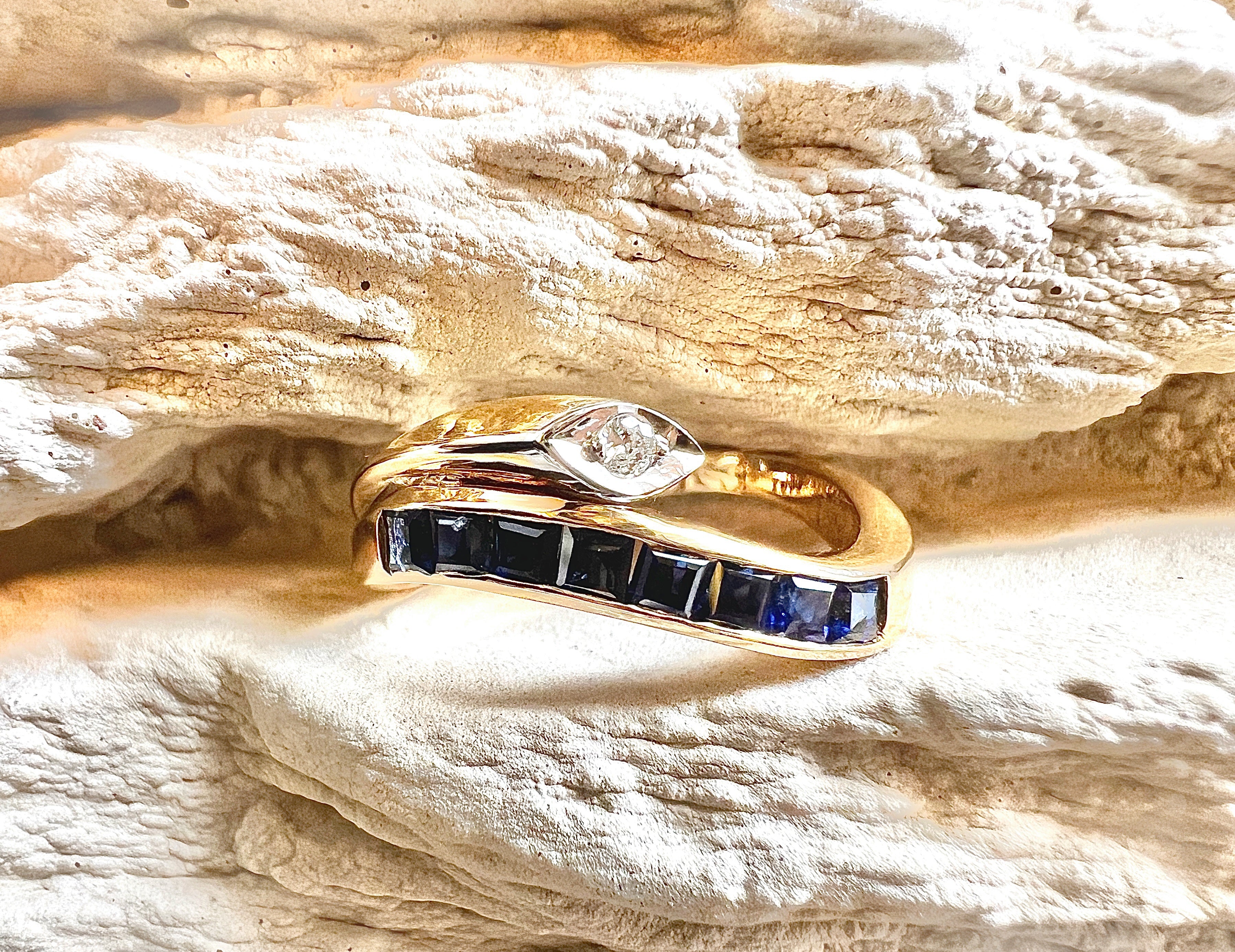 Luxus-Unikat Saphirring mit Diamant – 585er Gold - Nr. 54 (14) - UNIKAT