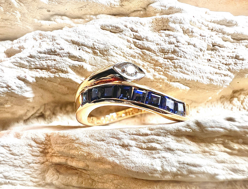 Luxus-Unikat Saphirring mit Diamant – 585er Gold - Nr. 54 (14) - UNIKAT