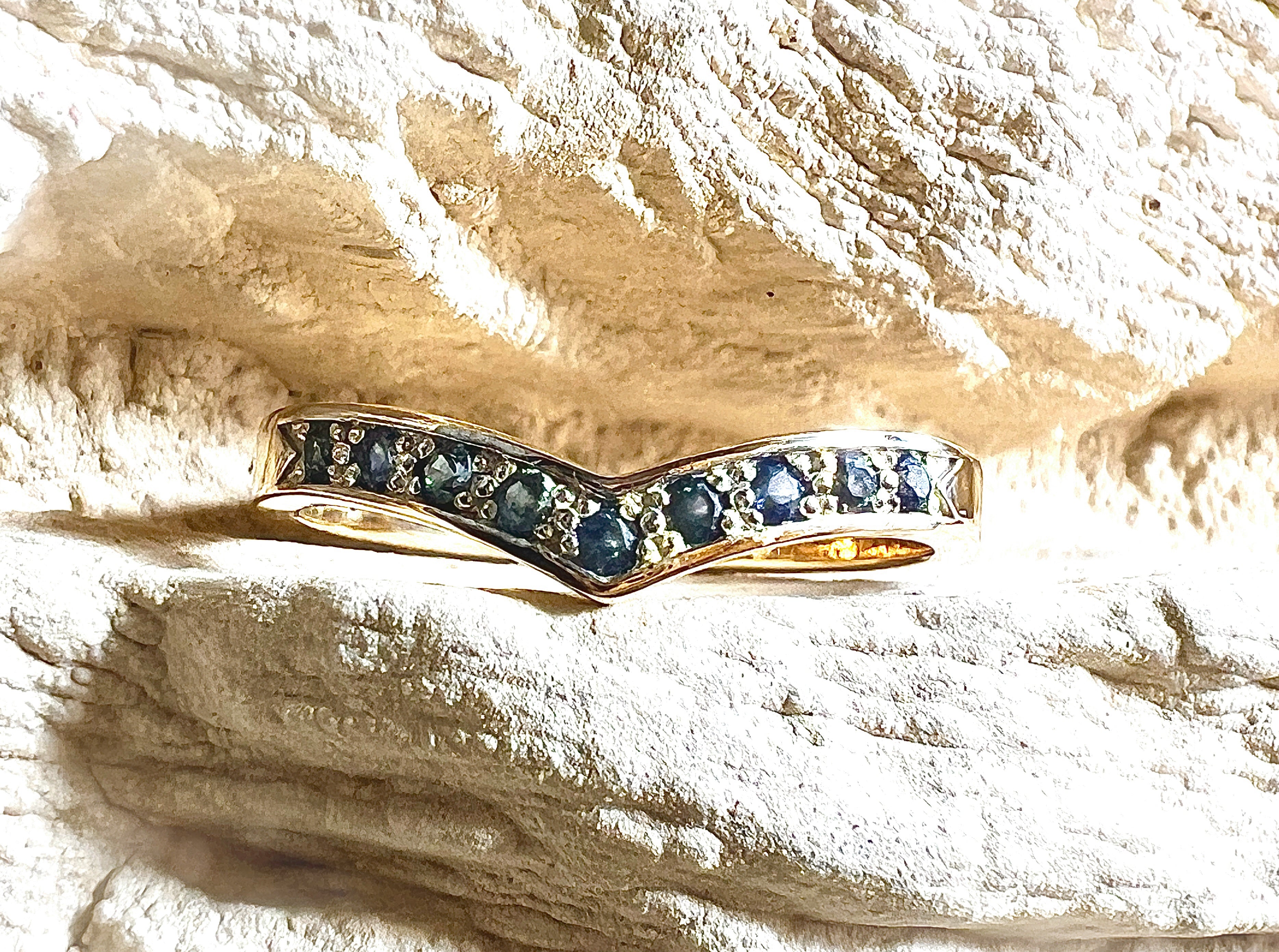 Luxus-Unikat Saphirring „Ocean Wave“  – 585er Gold - Nr. 53 (13) - UNIKAT