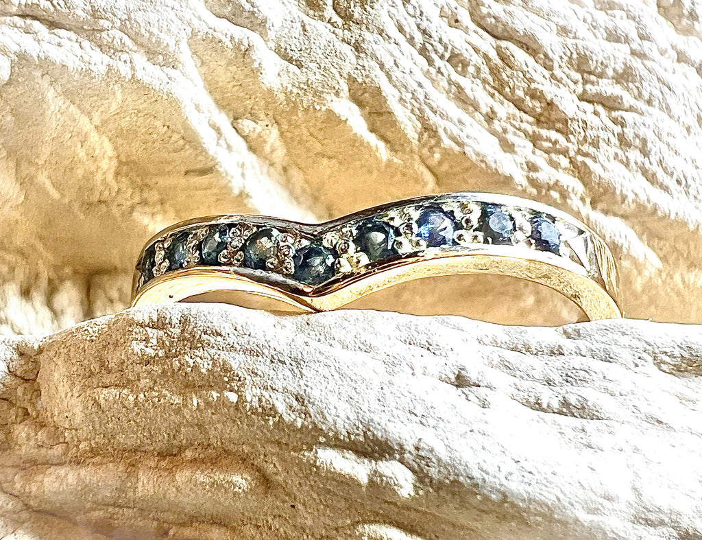 Luxus-Unikat Saphirring „Ocean Wave“  – 585er Gold - Nr. 53 (13) - UNIKAT