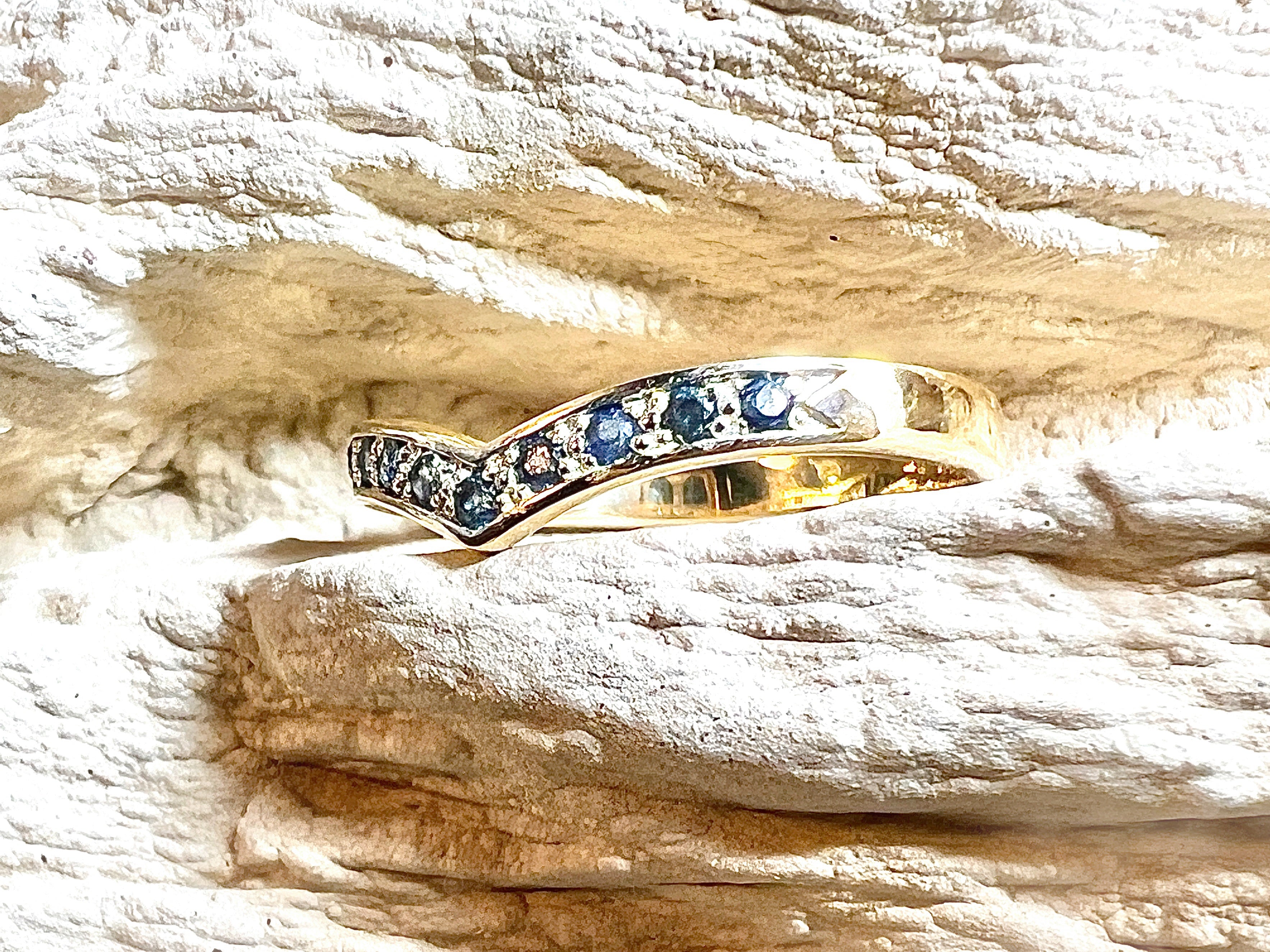 Luxus-Unikat Saphirring „Ocean Wave“  – 585er Gold - Nr. 53 (13) - UNIKAT