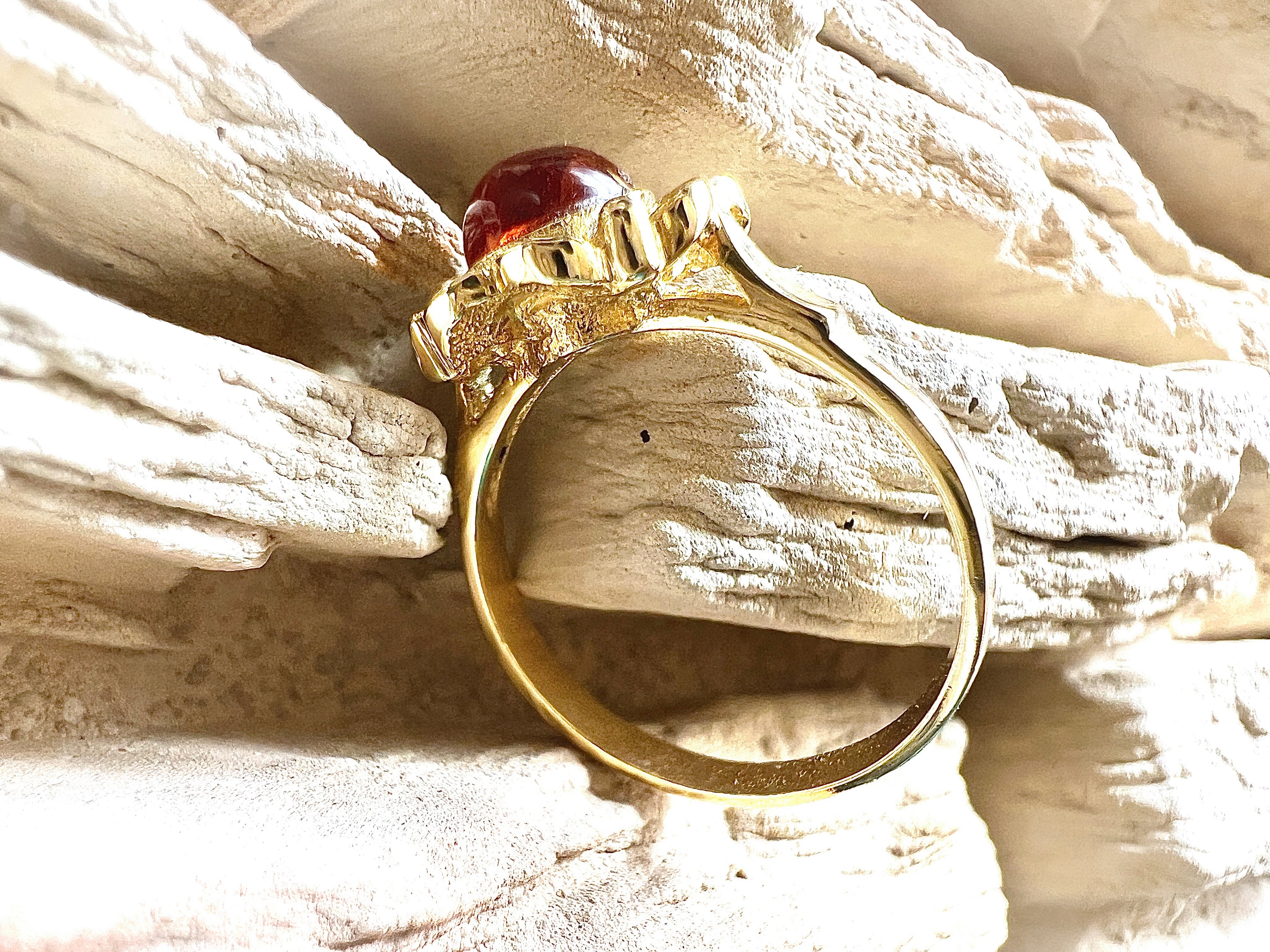 Luxus-Unikat Bernsteinring „Golden Amber Bloom“  – 585er Gold - Nr. 55 (15) - UNIKAT