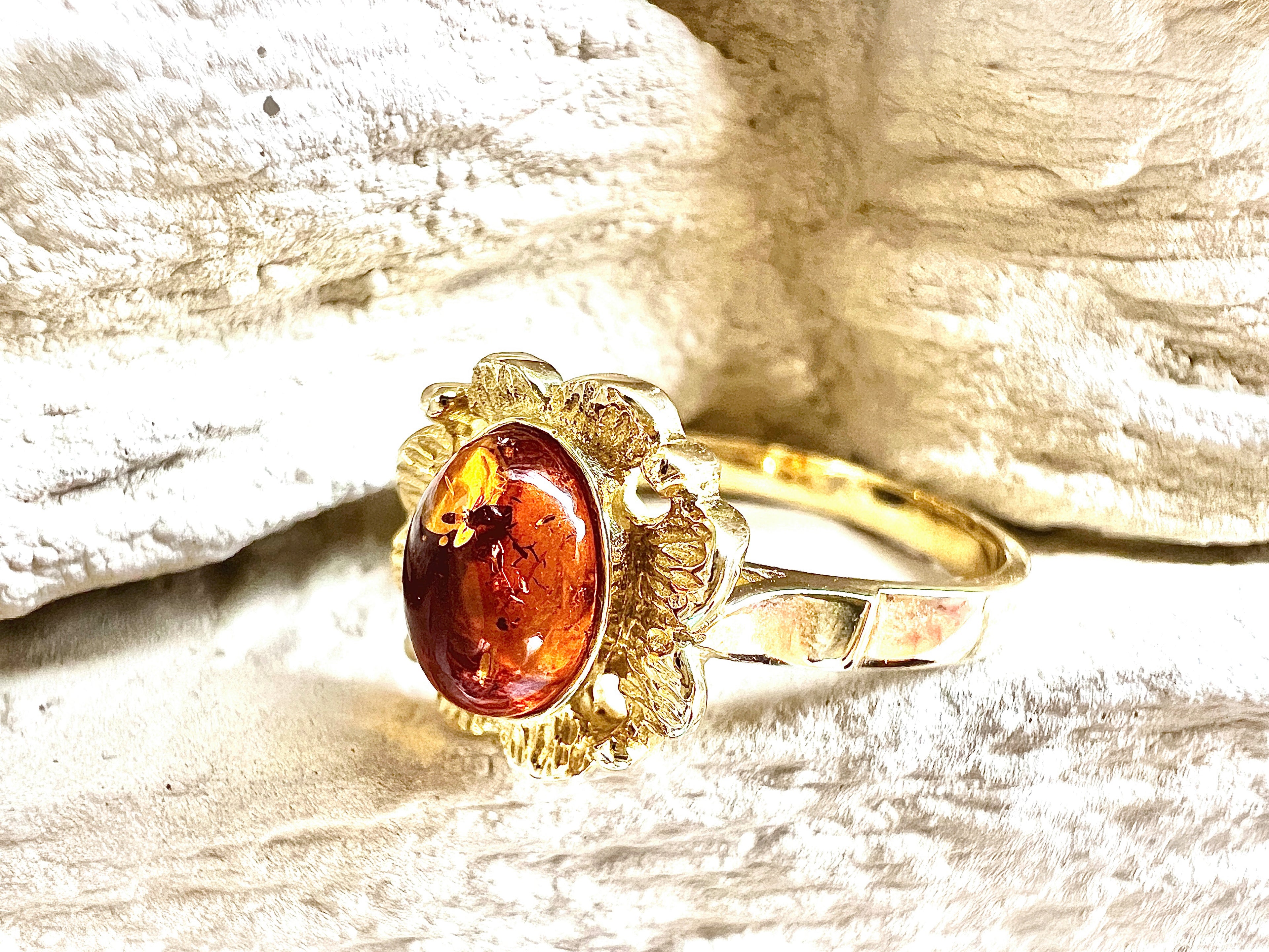 Luxus-Unikat Bernsteinring „Golden Amber Bloom“  – 585er Gold - Nr. 55 (15) - UNIKAT