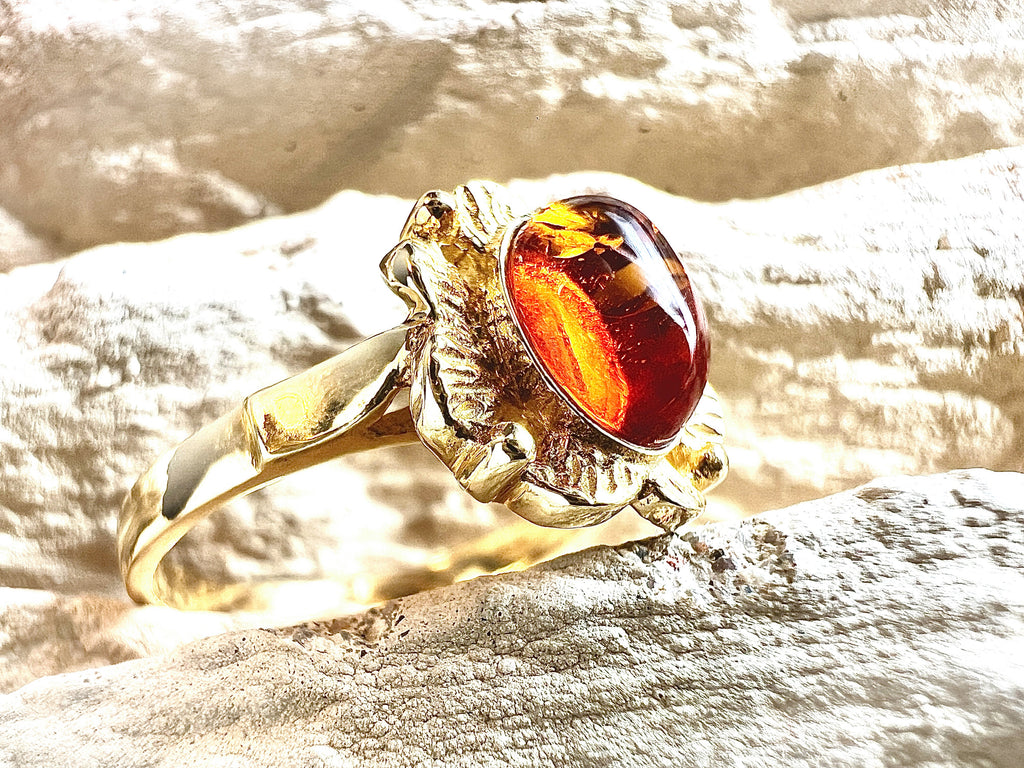 Luxus-Unikat Bernsteinring „Golden Amber Bloom“  – 585er Gold - Nr. 55 (15) - UNIKAT