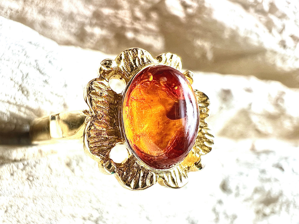 Luxus-Unikat Bernsteinring „Golden Amber Bloom“  – 585er Gold - Nr. 55 (15) - UNIKAT