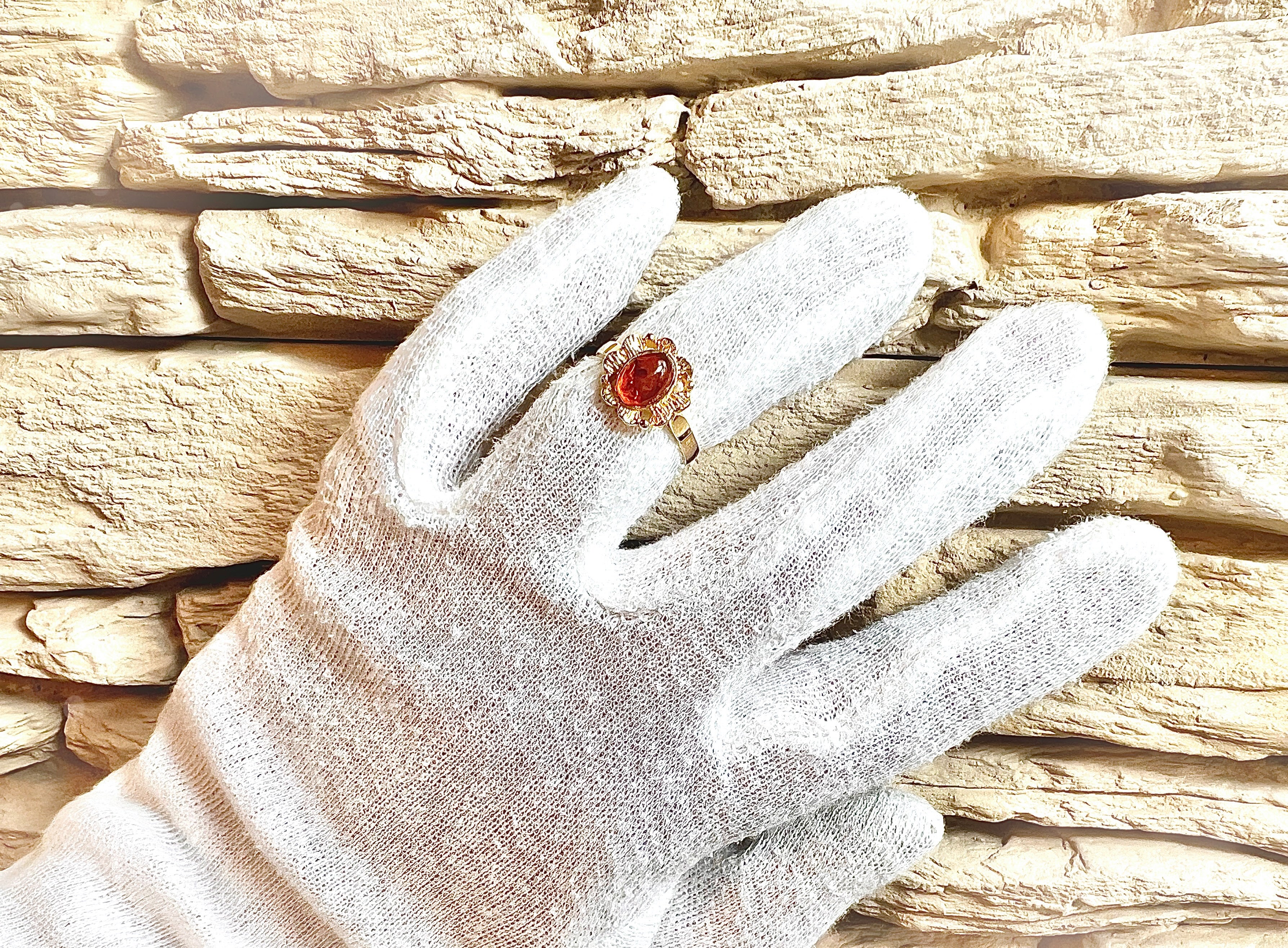 Luxus-Unikat Bernsteinring „Golden Amber Bloom“  – 585er Gold - Nr. 55 (15) - UNIKAT