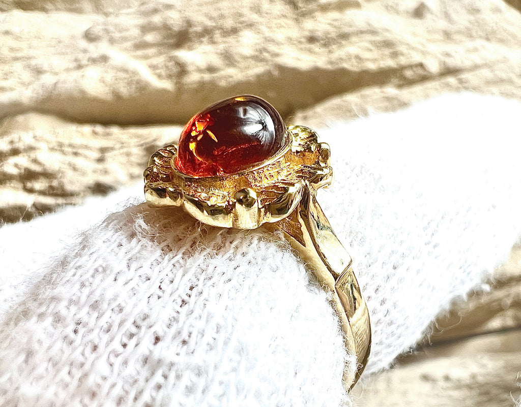 Luxus-Unikat Bernsteinring „Golden Amber Bloom“  – 585er Gold - Nr. 55 (15) - UNIKAT