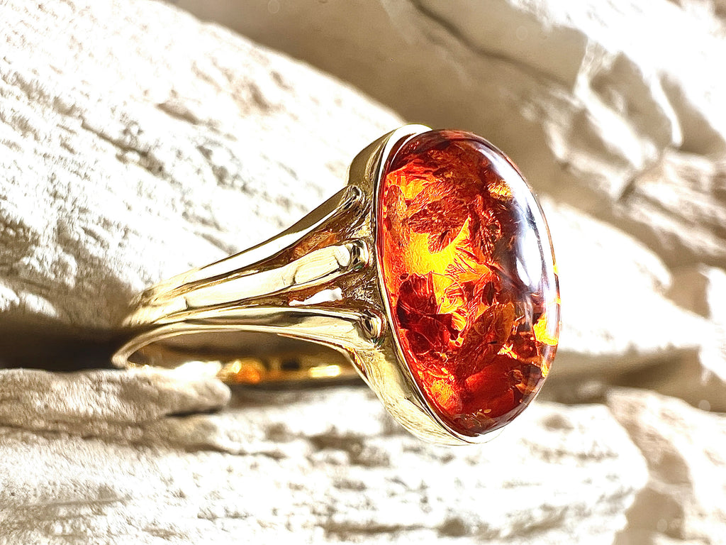 Luxus-Unikat Bernsteinring „Amber Flame"  – 585er Gold - Nr. 54 (14) - UNIKAT