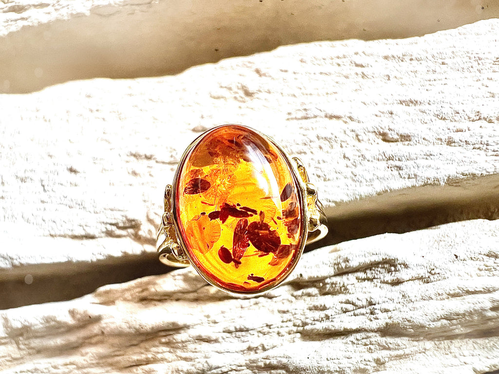 Luxus-Unikat Bernsteinring „Amber Flame"  – 585er Gold - Nr. 54 (14) - UNIKAT