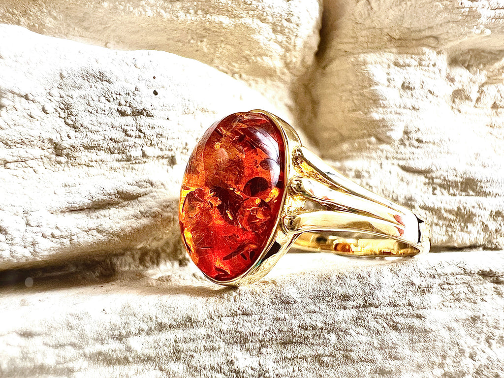 Luxus-Unikat Bernsteinring „Amber Flame"  – 585er Gold - Nr. 54 (14) - UNIKAT
