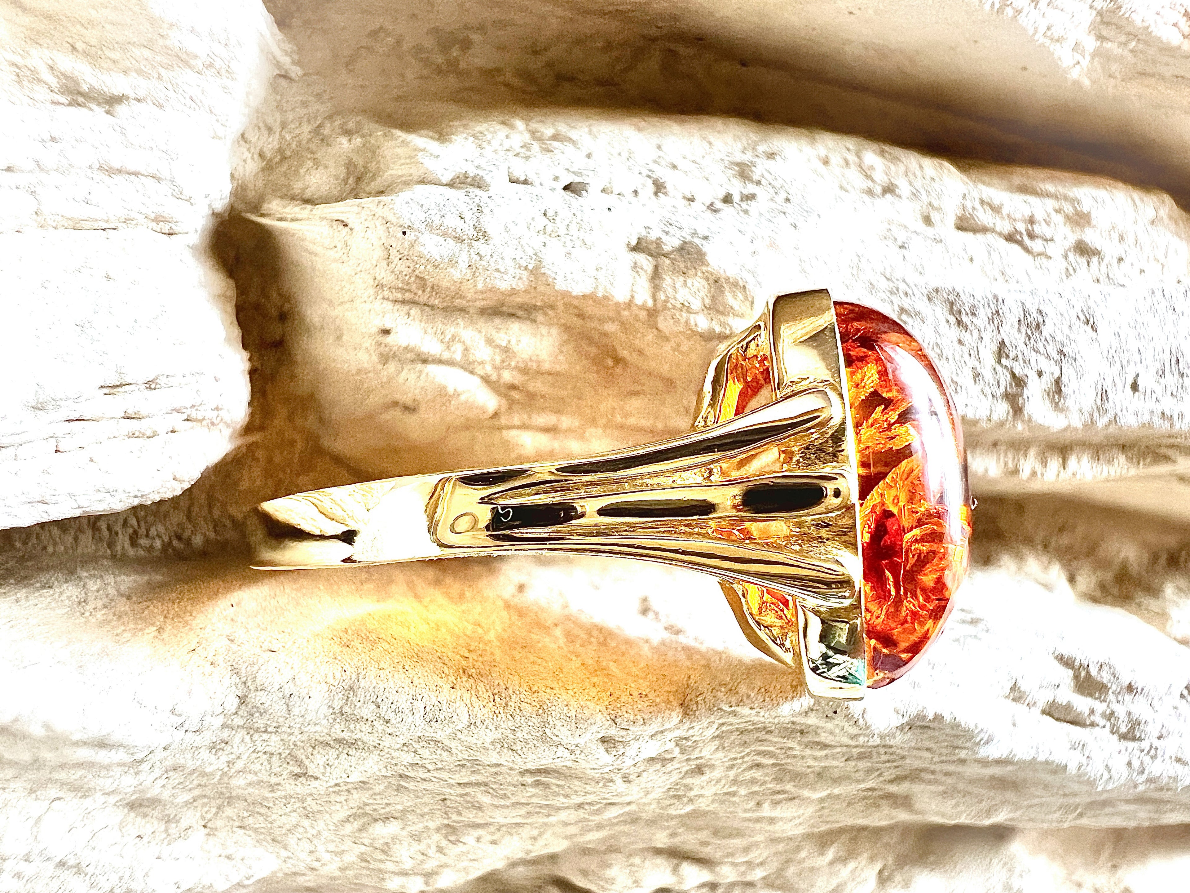 Luxus-Unikat Bernsteinring „Amber Flame"  – 585er Gold - Nr. 54 (14) - UNIKAT