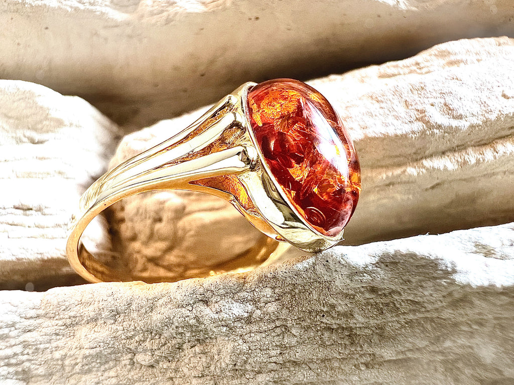 Luxus-Unikat Bernsteinring „Amber Flame"  – 585er Gold - Nr. 54 (14) - UNIKAT