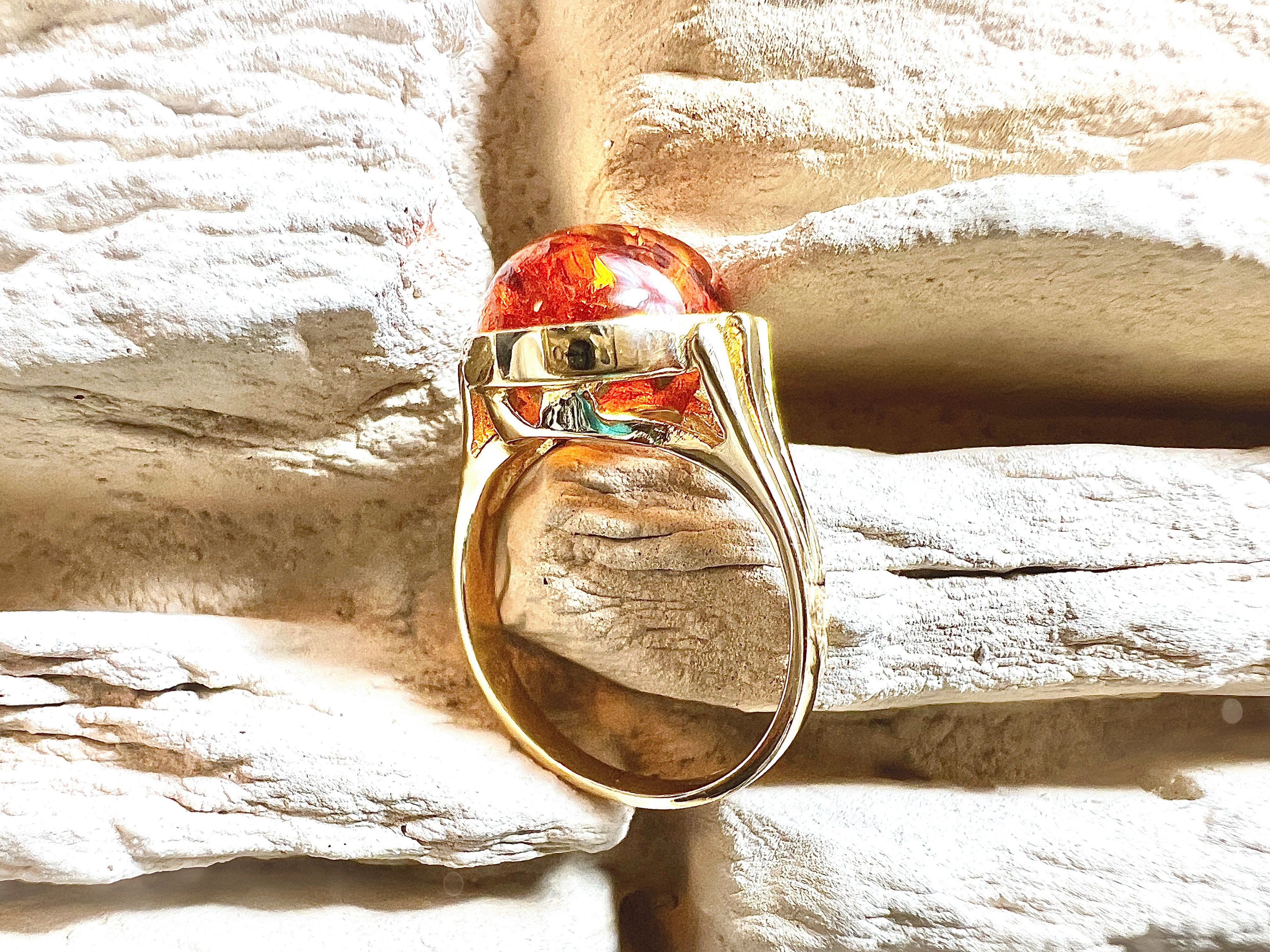 Luxus-Unikat Bernsteinring „Amber Flame"  – 585er Gold - Nr. 54 (14) - UNIKAT