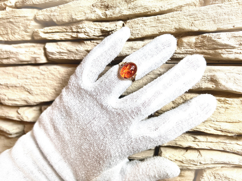 Luxus-Unikat Bernsteinring „Amber Flame"  – 585er Gold - Nr. 54 (14) - UNIKAT