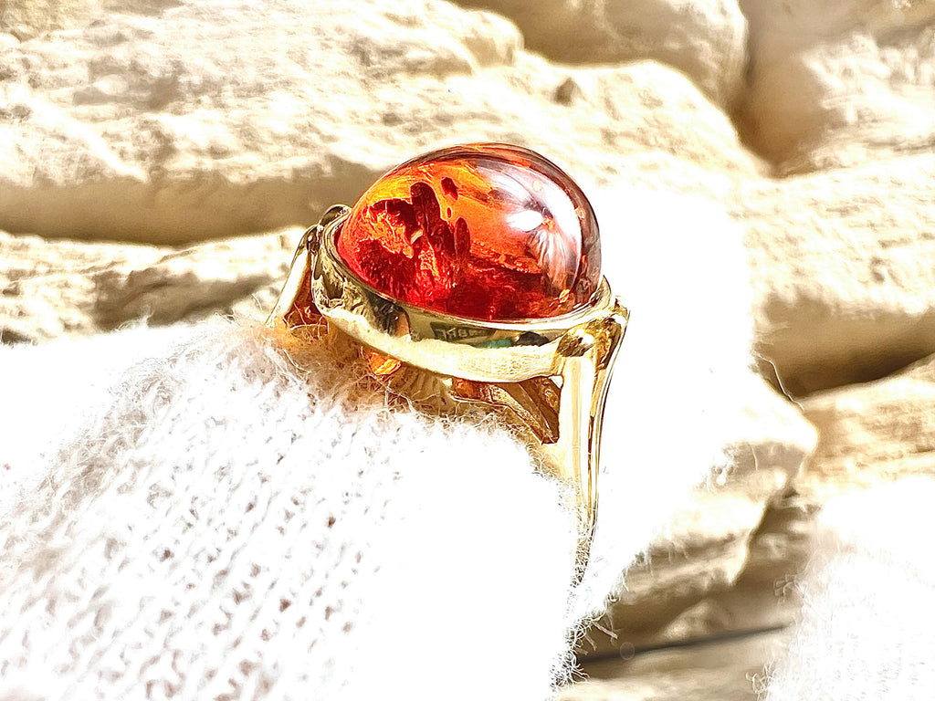 Luxus-Unikat Bernsteinring „Amber Flame"  – 585er Gold - Nr. 54 (14) - UNIKAT
